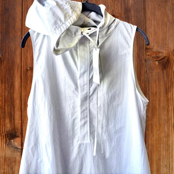 ZARA White Shirt Dress Tunic Top Hood Sleeveless Snap Cinch Hem Medium NEW - Picture 9 of 16